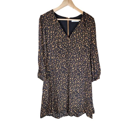 MNG MANGO Black Brown Print Lightweight Fit & Flare Jersey Short Dress SZ 10 - Picture 1 of 9